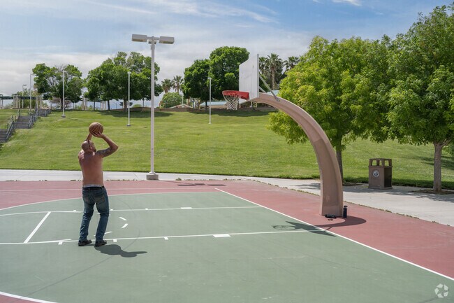 Sunny Springs Park is the neighborhood spot for sports like sand volleyball and basketball.