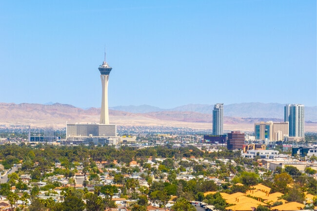 The Strat makes a strong presence on the Buffalo skyline in Las Vegas.