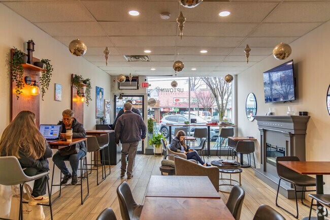 Uptown coffee in Maywood is known for their handcrafted and delicious drinks.