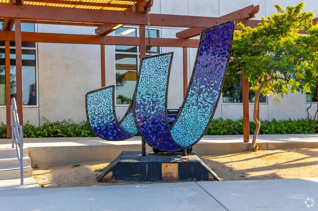 Westerly School mosaic logo sculpture at the entrance of the school