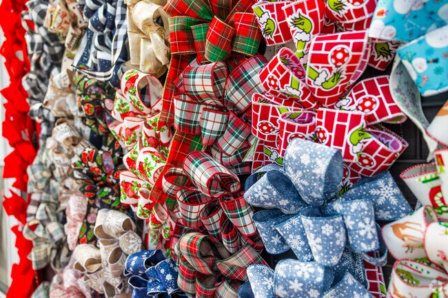 Colorful Christmas decorations are on display at a local shop in East Amherst.