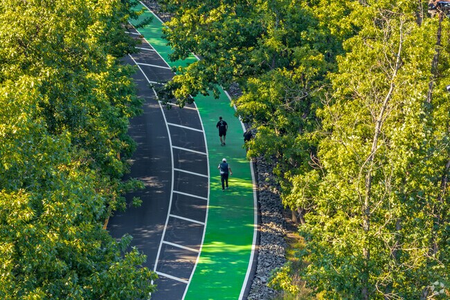 The scenic bicycle paths at Garrett Mountain Reservation wind through forests and past ponds.