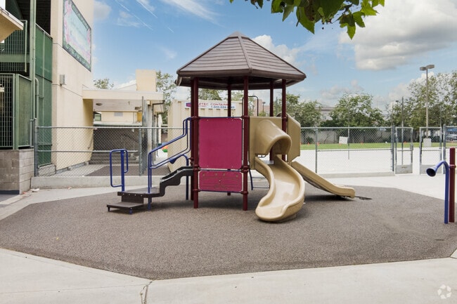 There is a well maintained playground at Charles H. Kim Elementary School in Koreatown.