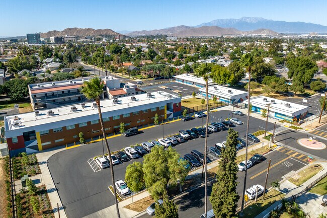 Longfellow Elementary School presents an aerial view, showcasing its vibrant environment.