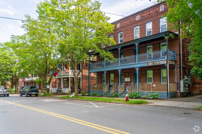 Downtown Turners Falls has high-density apartments near shops and restaurants.