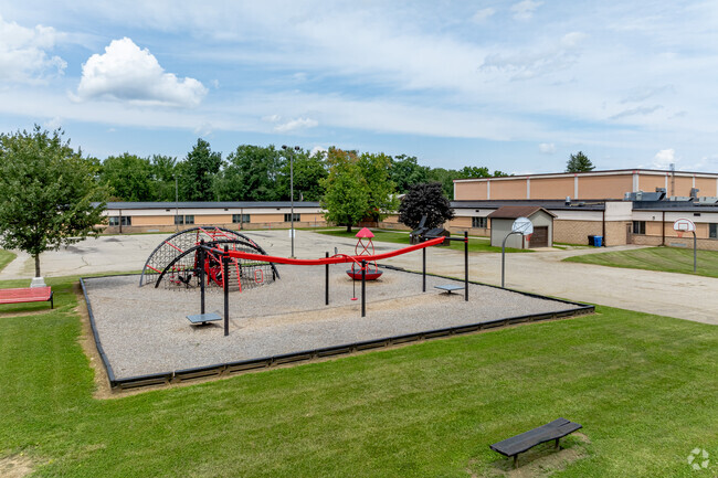 Students can stretch out at the colorful playground behind Townsend Elementary School.