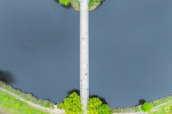 Take a walk along the John W. Weeks Bridge in Riverside and look out onto the Charles River.