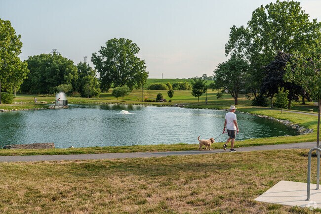 The pond at Crossroads Center in Lyndon is the ideal spot for a walk along the trail.