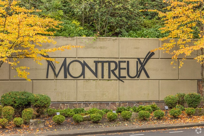 Montreux has a couple of large entry signs that greet visitors at the base of a windy hill.