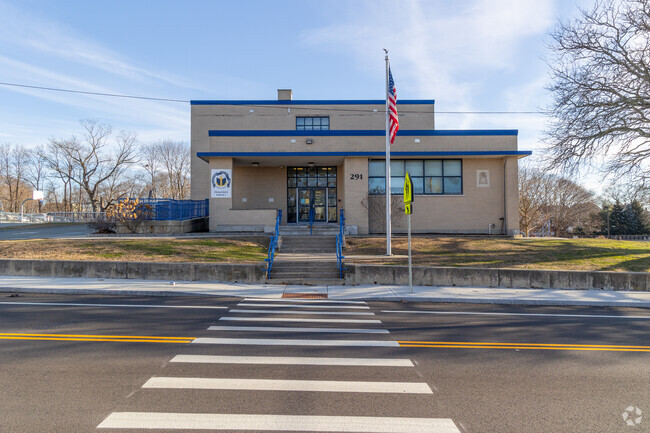 The main entrance at Blackstone Valley Prep Elementary School 1 in Valley Falls, Cumberland RI.