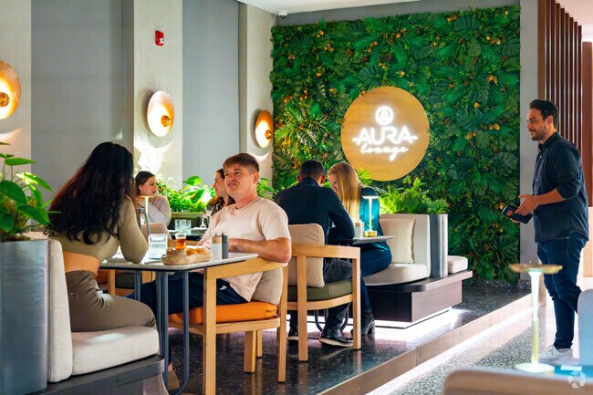 Aura Lounge offers delicious Mediterranean food with a high end sit down ambiance.
