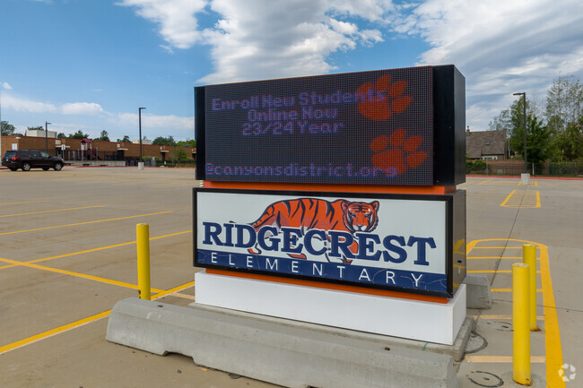 A colorful electronic sign at Ridgecrest Elementary School.