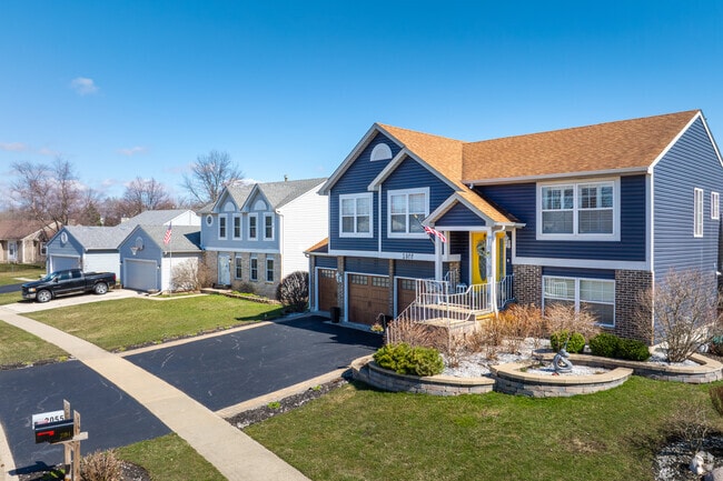Round Lake Beach features colorful split-level homes with landscaped yards.