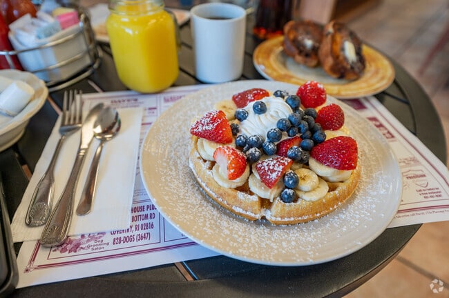 Order the red, white and blue waffles, made daily from scratch.