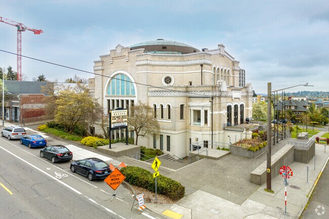 Aerial shot of the Langston Hughes Performing Arts Institute.