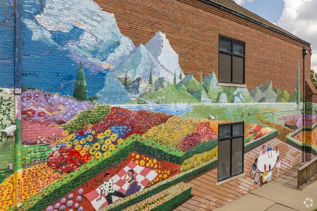 Colorful murals decorate the Franklin Park Community Action Alliance building.