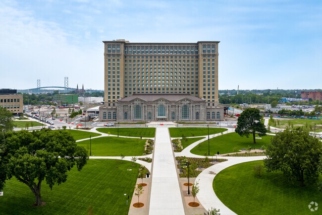 The newly rehabilitated Central Station building is a landmark in Detroit.