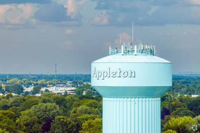 The recognizable Appleton water tower serves as a distinct reference point for Colony Oaks.