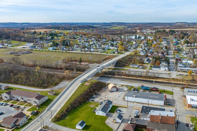 The Veteran's Memorial Bridge crosses over train tracks in the center of Derry Borough.