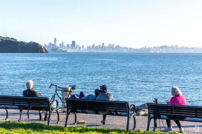 Residents enjoy the view of the water in Shoreline Park.