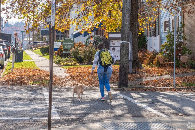 Locals in Butler exercise their dogs in the safe community streets.