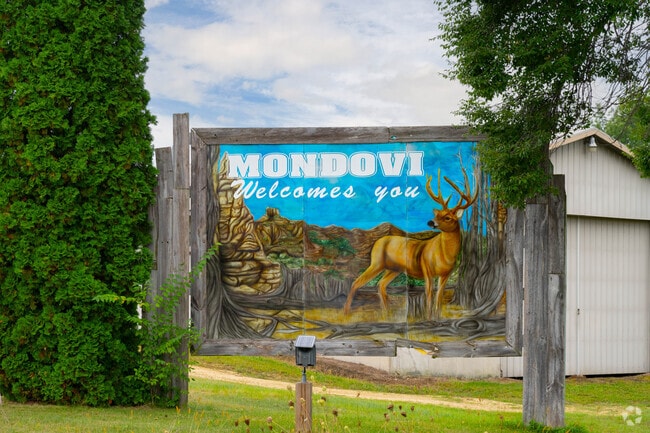 Welcome sign greets visitors to Mondovi, a quiet Buffalo River community.