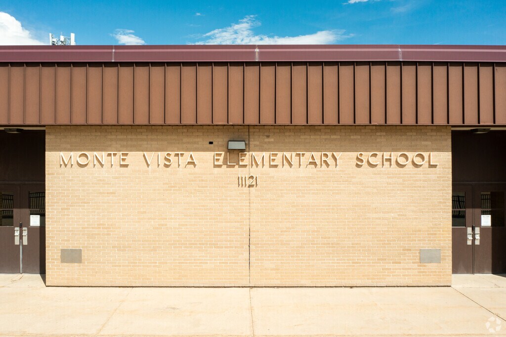 Front view of Monte Vista Elementary School located in South Jordan, UT.