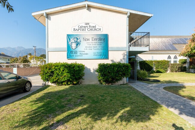 Calvary Road Baptist Academy front school logo and entrance.