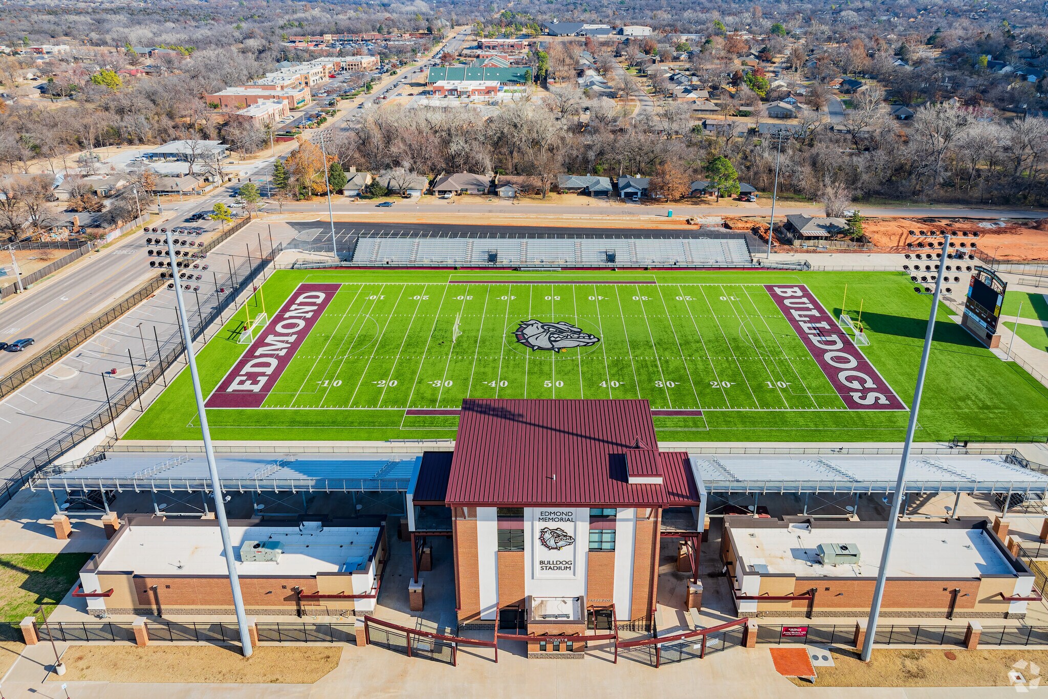 Aerial view of the Football field of Memorial High School.