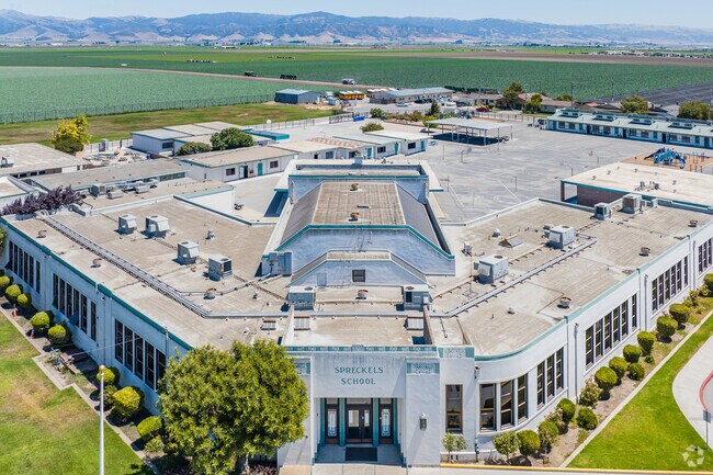 In Spreckels, California you can have the backdrop of the green fields at Spreckels Elementary.