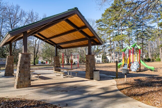 Large covered picnic shelters provide a great gathering place at Wingate Park.
