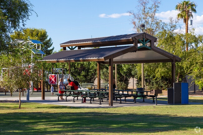 Peterson Park has covered seating for residents in West Tempe to get cover from the sun.