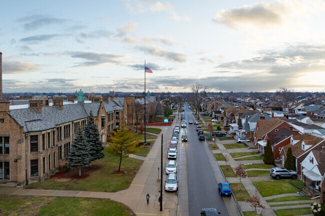 Pickup and drop-off drive at the front of Lowrey School.