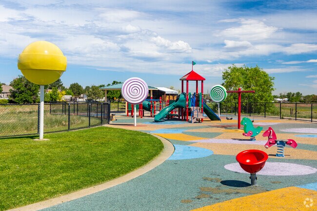 Springhill Park in Aurora has a candy land-themed playground to encourage imaginative play.