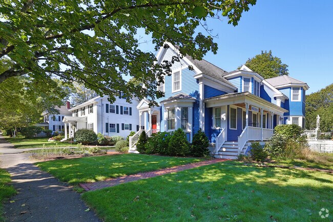 Rows of bright color architecture are seen on the streets of Reading.