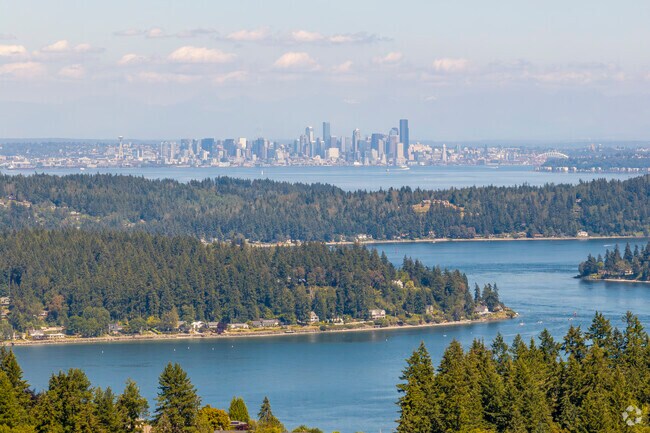 Downtown Seattle sits an hour ferry ride from Enetai Bremerton area.