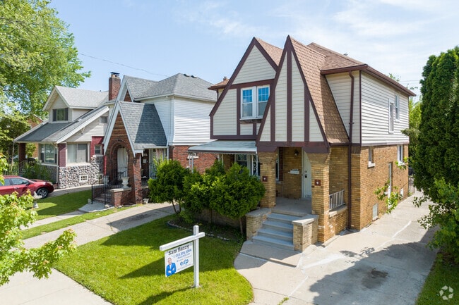 English Tudor style homes in Hemlock Blesser often sit on narrow but deep lots.