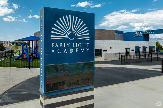 An electronic sign keeps families up to date at Early Light Academy.