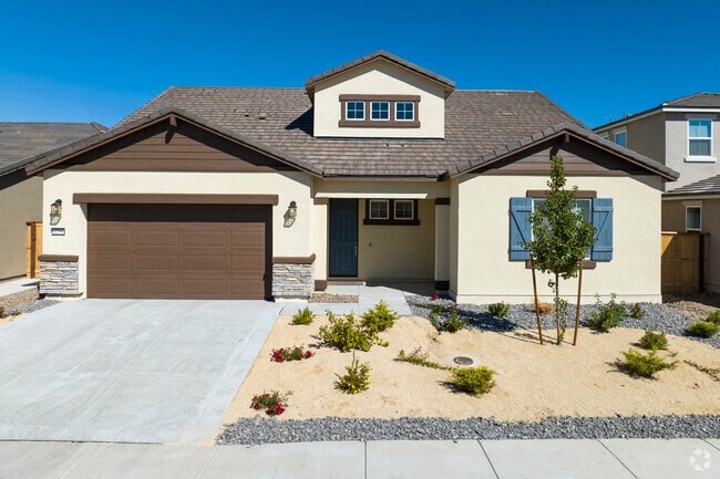 Kiley Ranch home models can be described as contemporary Ranch style with rock accents.