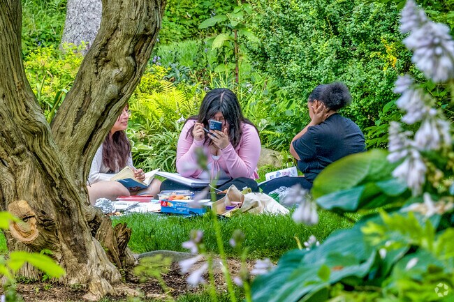 Friends enjoy a quiet corner of Crane park, located near Southside.