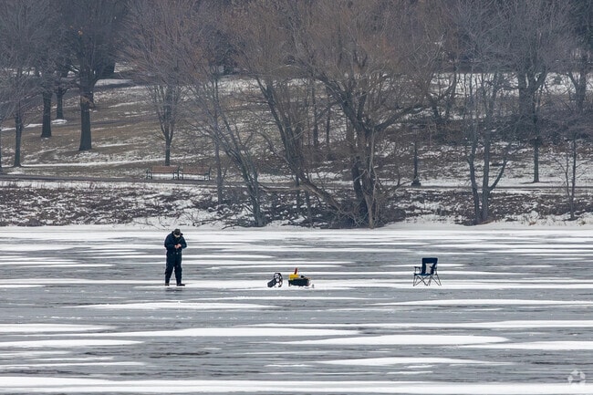 Locals enjoy Ice Fishing on Lake Como during the winter.