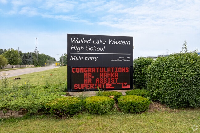 Walled Lake Western High School signage.
