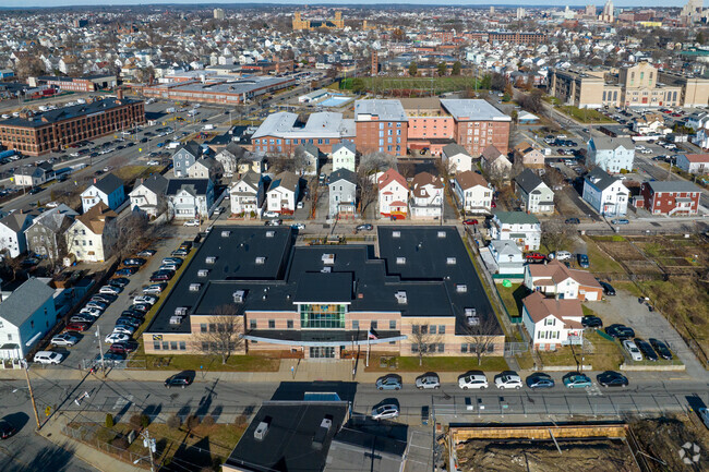 Aerial view of Leviton Dual Language School in Providence, Rhode Island.