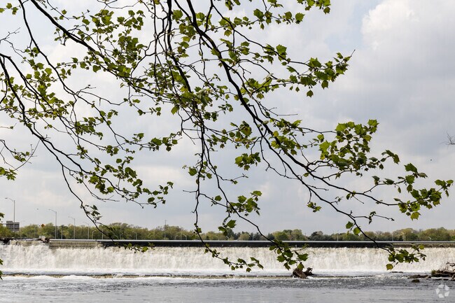 A view of Dundee Falls from Dundee Island Preserve in the Botany District of Clifton, NJ.