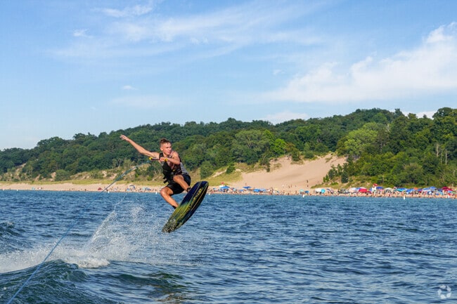 Lake Michigan attracts wakeboarders, boaters, and beachgoers in warmer months.