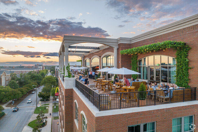 Residents in Harmon Estates can dine at rooftop restaurant War Eagle Supper Club.