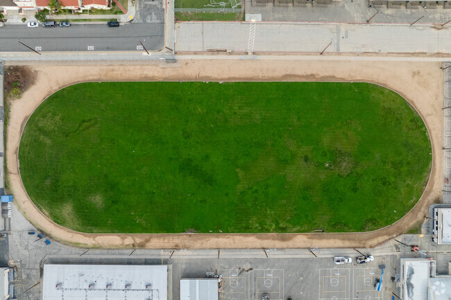 Look down view of the track at Montebello Intermediate School in the city of Montebello, Ca.