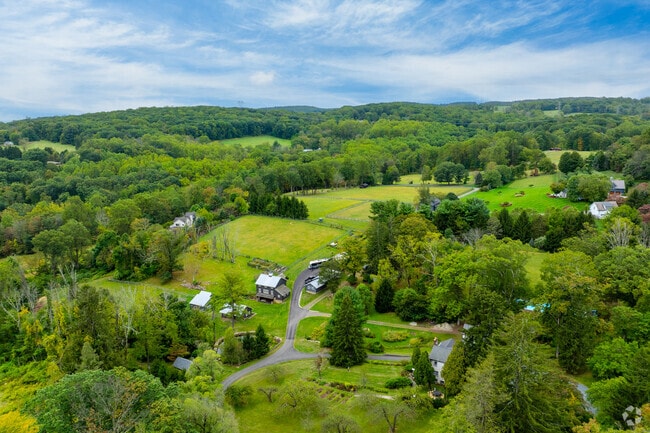 Most homes were built 1950-2000 along winding roads in Washington Township.
