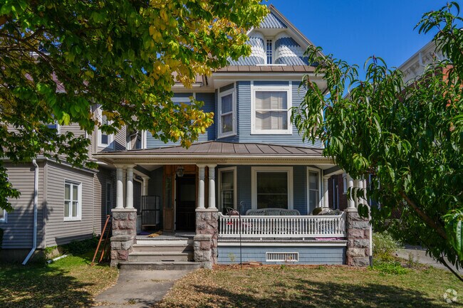 Covered porches are common on homes in Goshen Downtown Historic District.