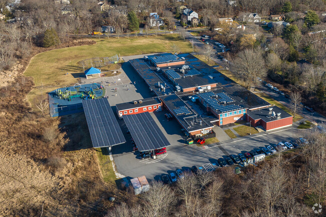 An aerial overview of the Bowman Elementary School in Lexington, MA.